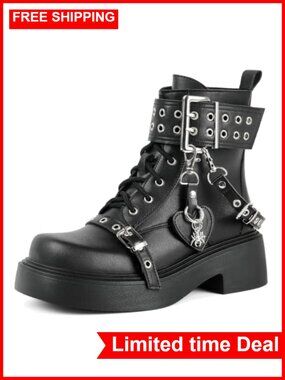 Womens Goth Platform Ankle Boots Chunky Heel Lace Up Booties